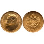 5 Roubles 1904 AP. GOLD.