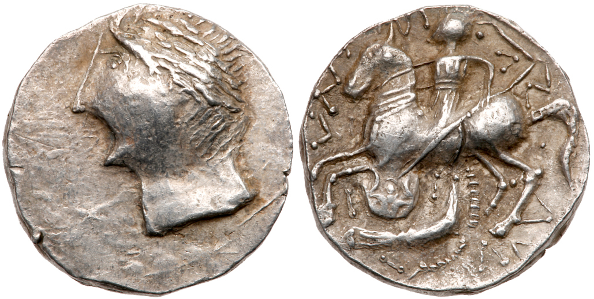 East Celts. Imitations of coins of Patraos. Silver Tetradrachm (10.96 g), ca. 2nd Century BC. VF