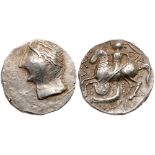 East Celts. Imitations of coins of Patraos. Silver Tetradrachm (10.96 g), ca. 2nd Century BC. VF