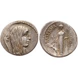 L. Hostilius Saserna. Silver Denarius (3.90 g), 48 BC