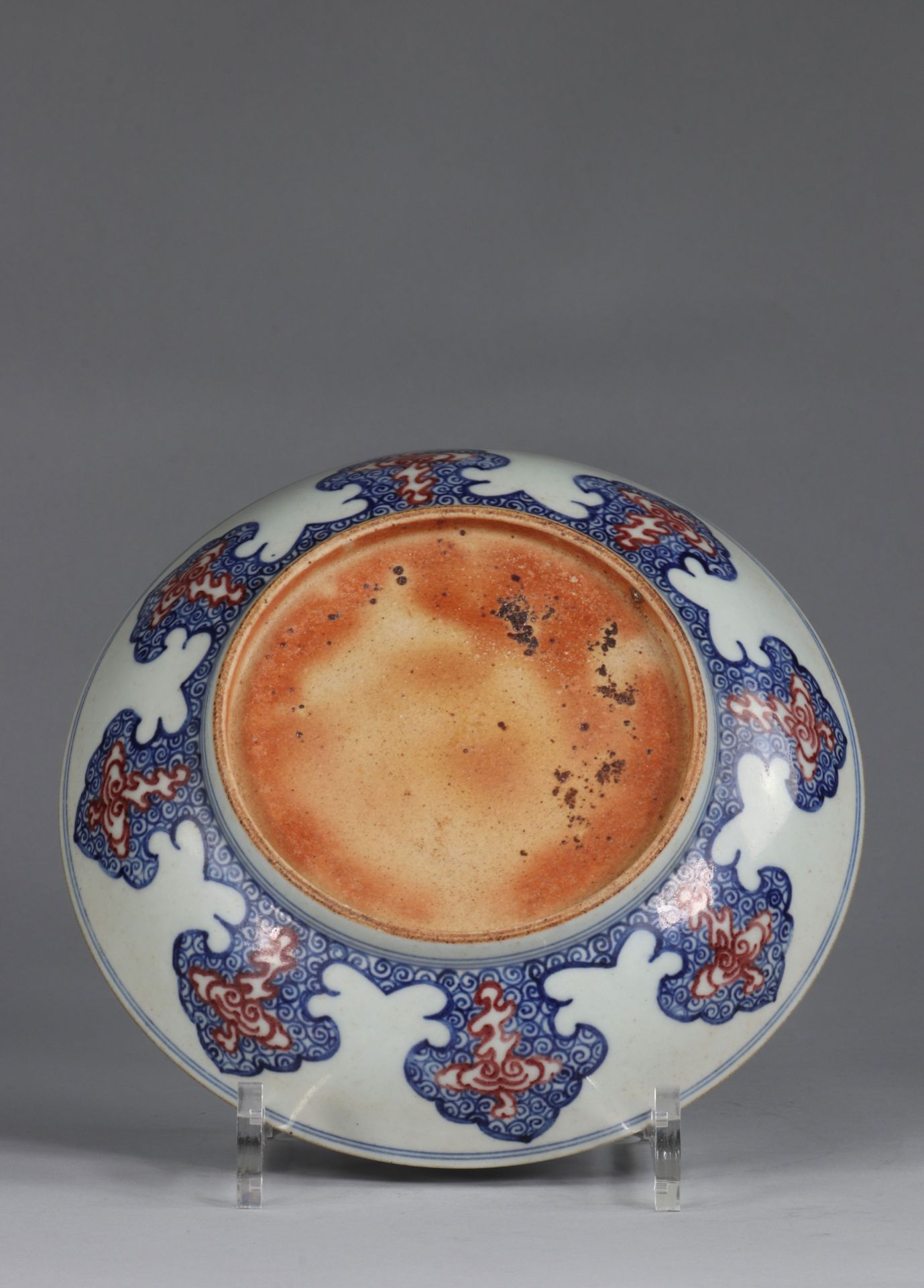 China dish, Ming, decorated with a Phoenix surrounded by Lotus flowers, and lambrequins, colors Copp - Image 2 of 3