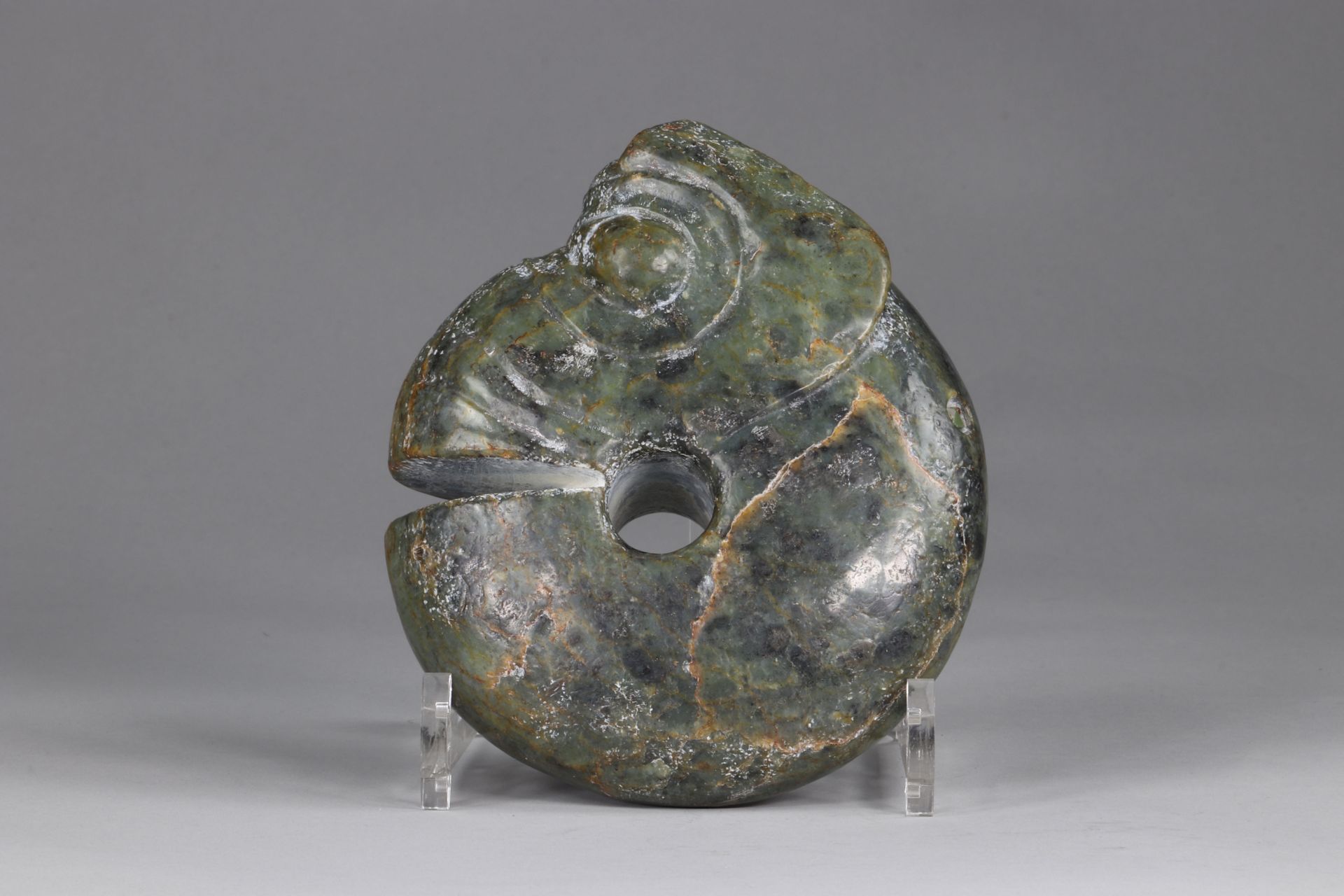 China archaic Ouroboros, in green jade