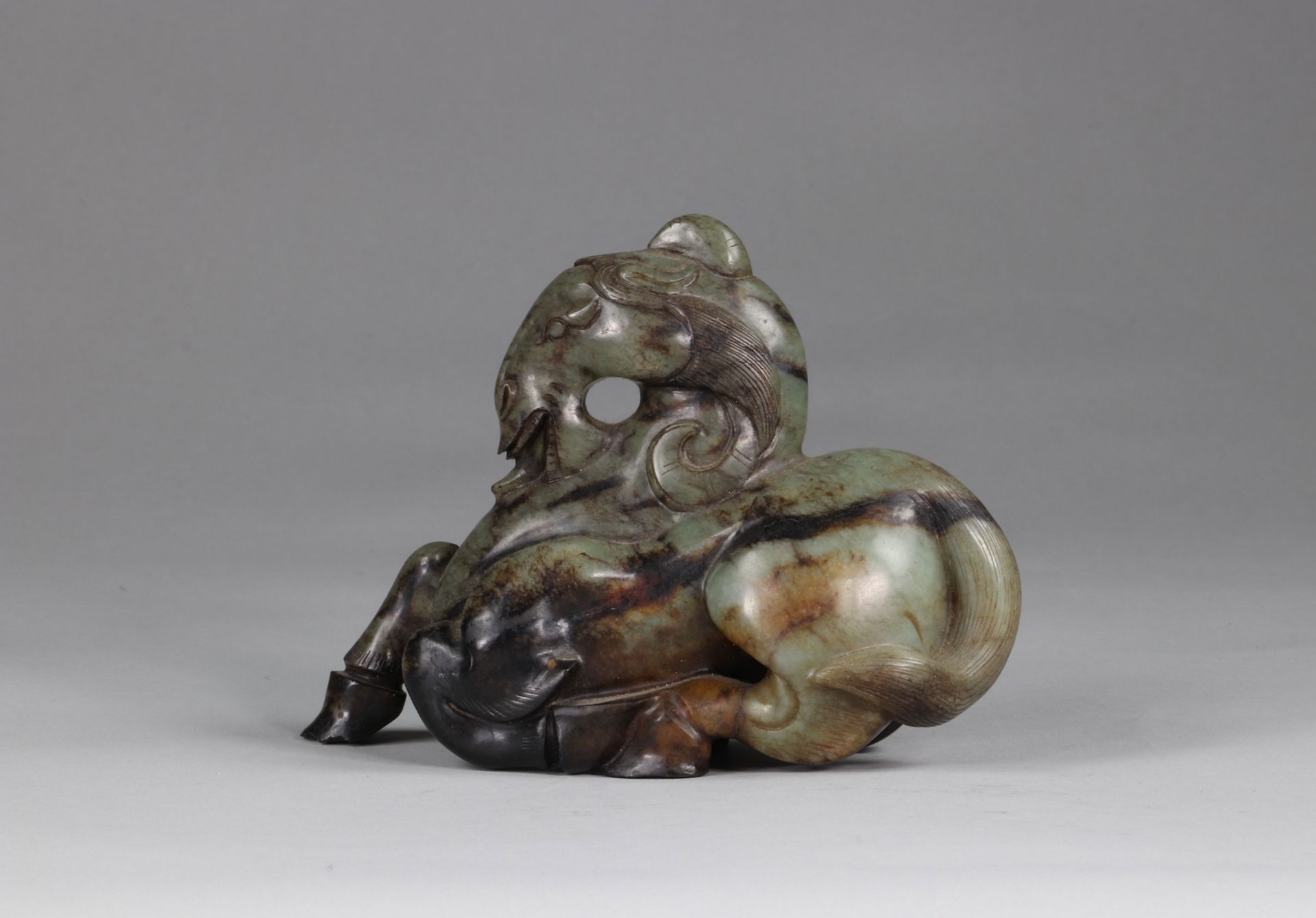 China chimera in the form of a horse in a lying position green color, archaic or archaic work - Image 5 of 6