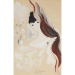 Marie Laurencin (1883-1956) Watercolor "young woman with a flower vase"