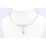 Art Deco necklace in 18K white gold, solitaire 1.00 carat and pave diamonds Approximately 1.72 carat