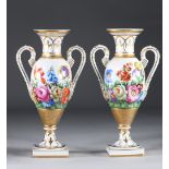 Pair of Paris porcelain vases "flower decoration" 19th