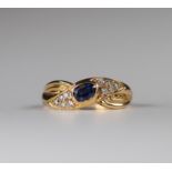 Ring in gold (18k) brilliant cut diamonds (0.12 ct), fine sapphire (0.45ct) top quality