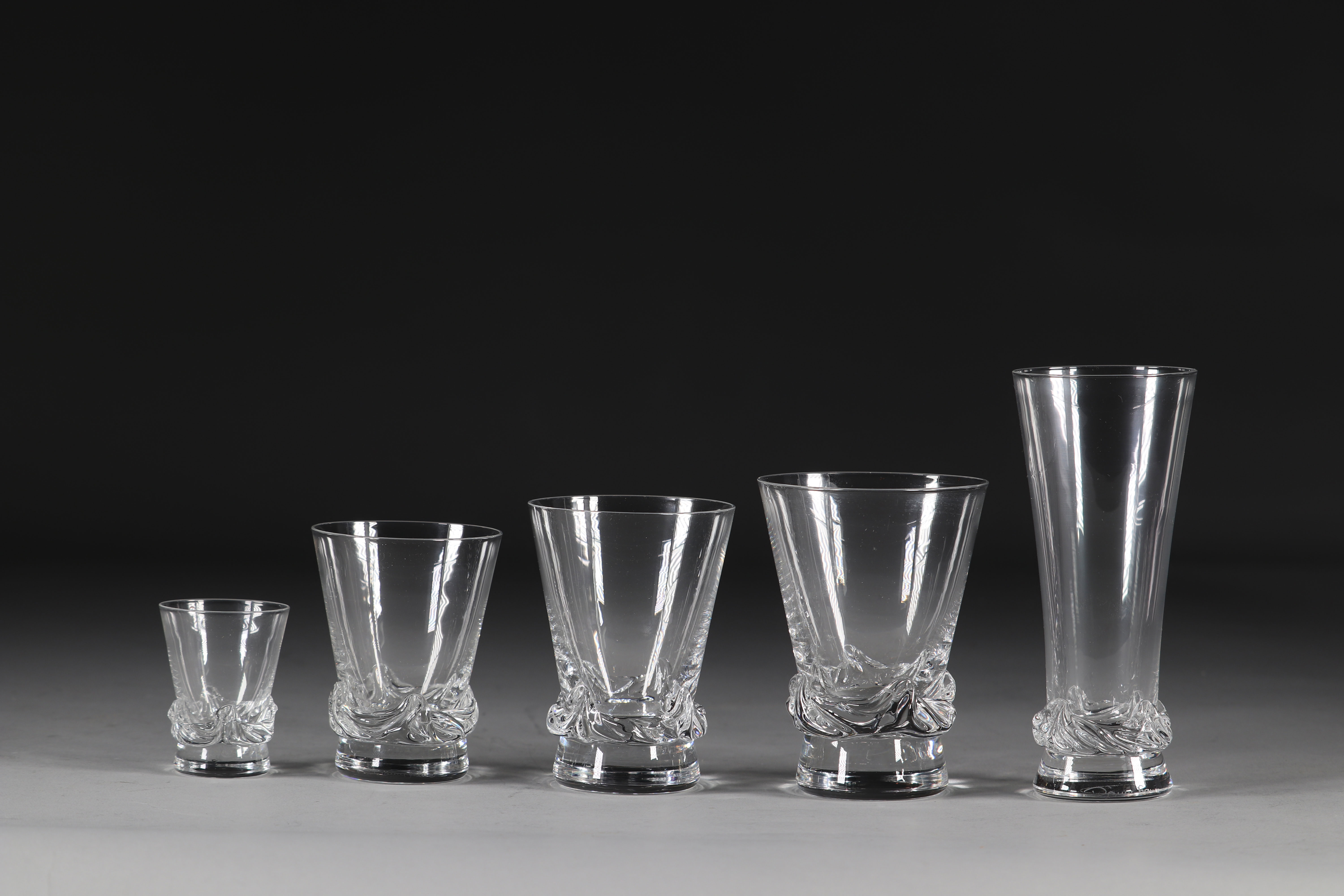 Daum Nancy Glass service (59pc) Sorcy model, the base with molded decoration of wavelets,