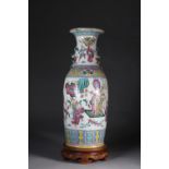 China large famille rose vase with 19th century character decor