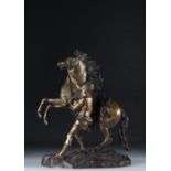 Cheval de Marly Group in gilded bronze signed Coustou