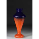 Schneider glass vase with shower foot in orange and blue shades