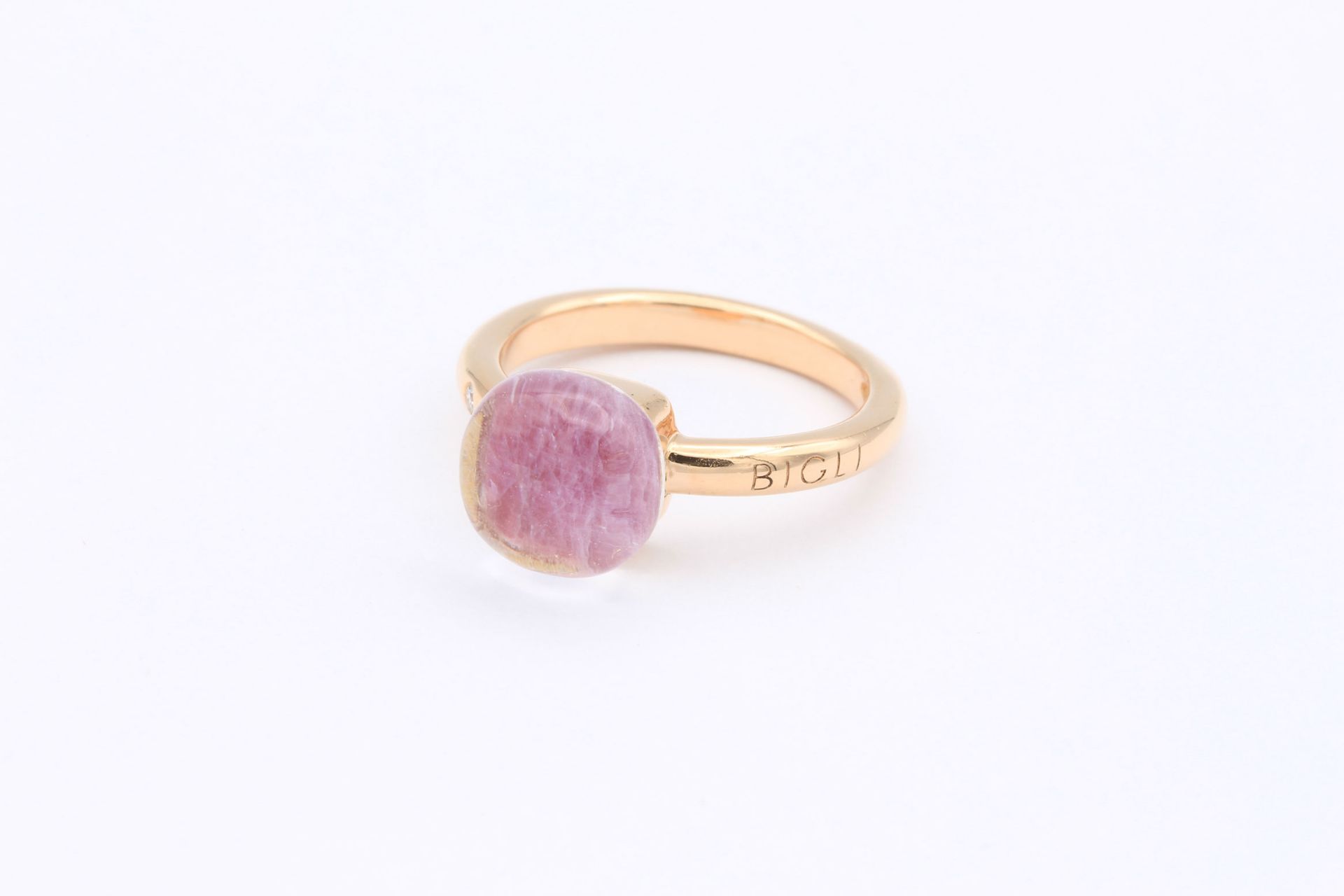 Bigli ring in 18K pink gold set with a ruby ​​under a quartz cabochon - Bild 2 aus 6