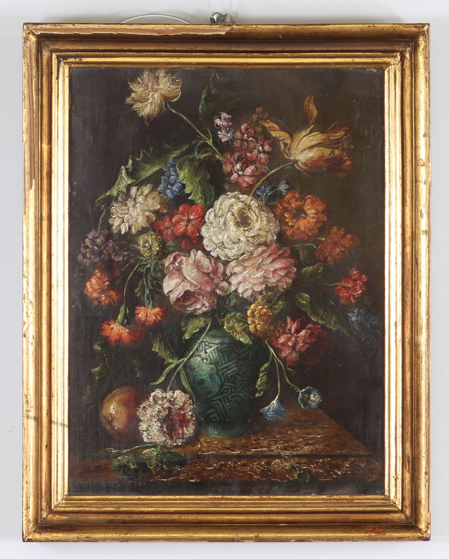 Painting under eglomise glass bouquet of flowers - Image 2 of 2