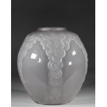 Andre HUNEBELLE imposing ovoid glass vase with a garland of falling stylized flowers
