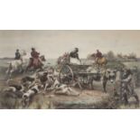 Imposing pair of 19th century "hunting with hounds" lithographs