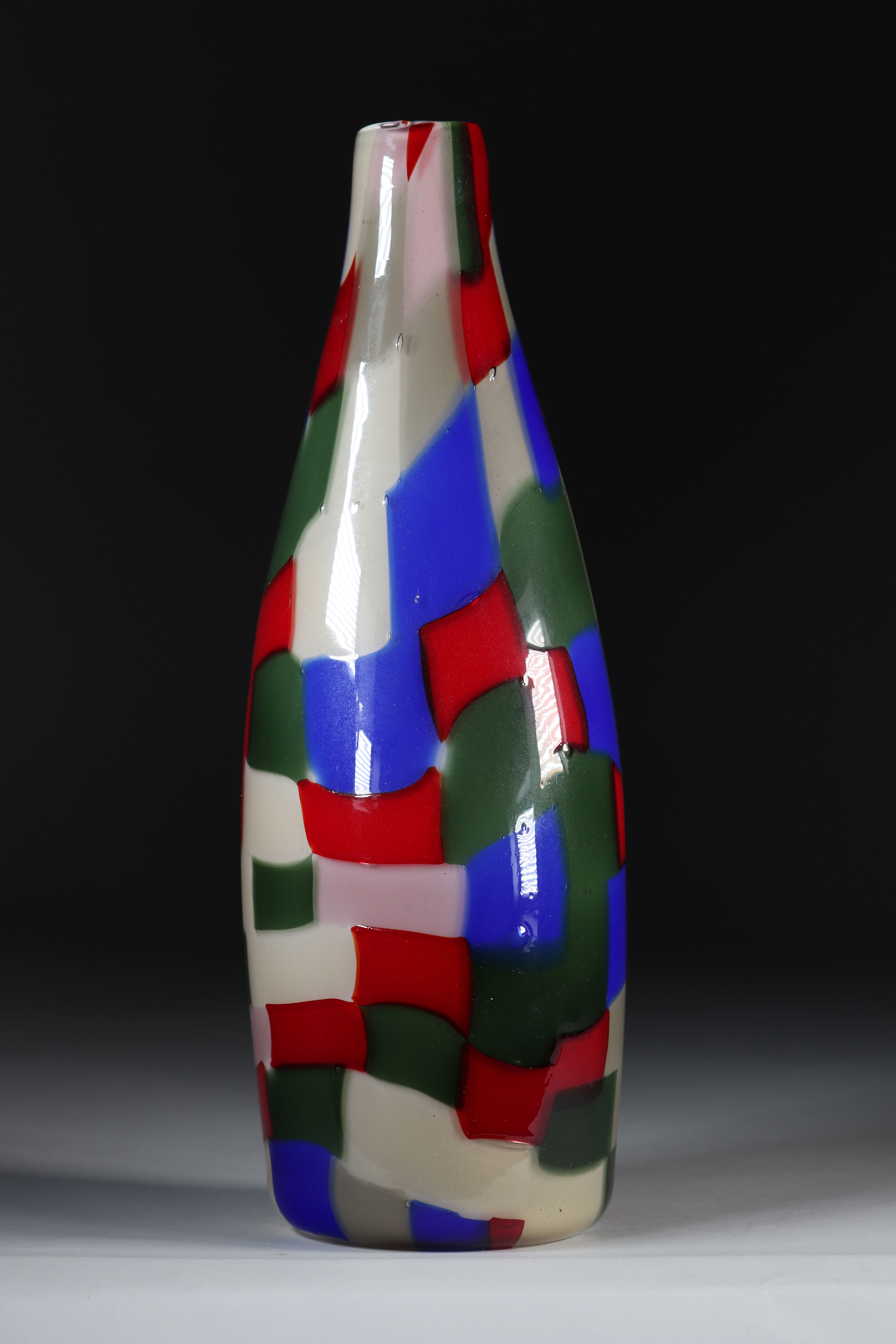 Murano Venini (att) Blown vase decorated with colored tiles.