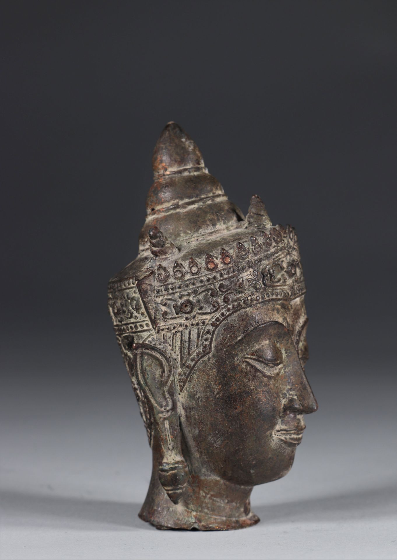 Asia bronze buddha head Qing period - Image 2 of 4