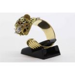 Contemporary ring in 18K yellow gold, set with diamonds and rubies