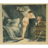 Louis Icart etching "Attic Room" from 1940. signed in pencil