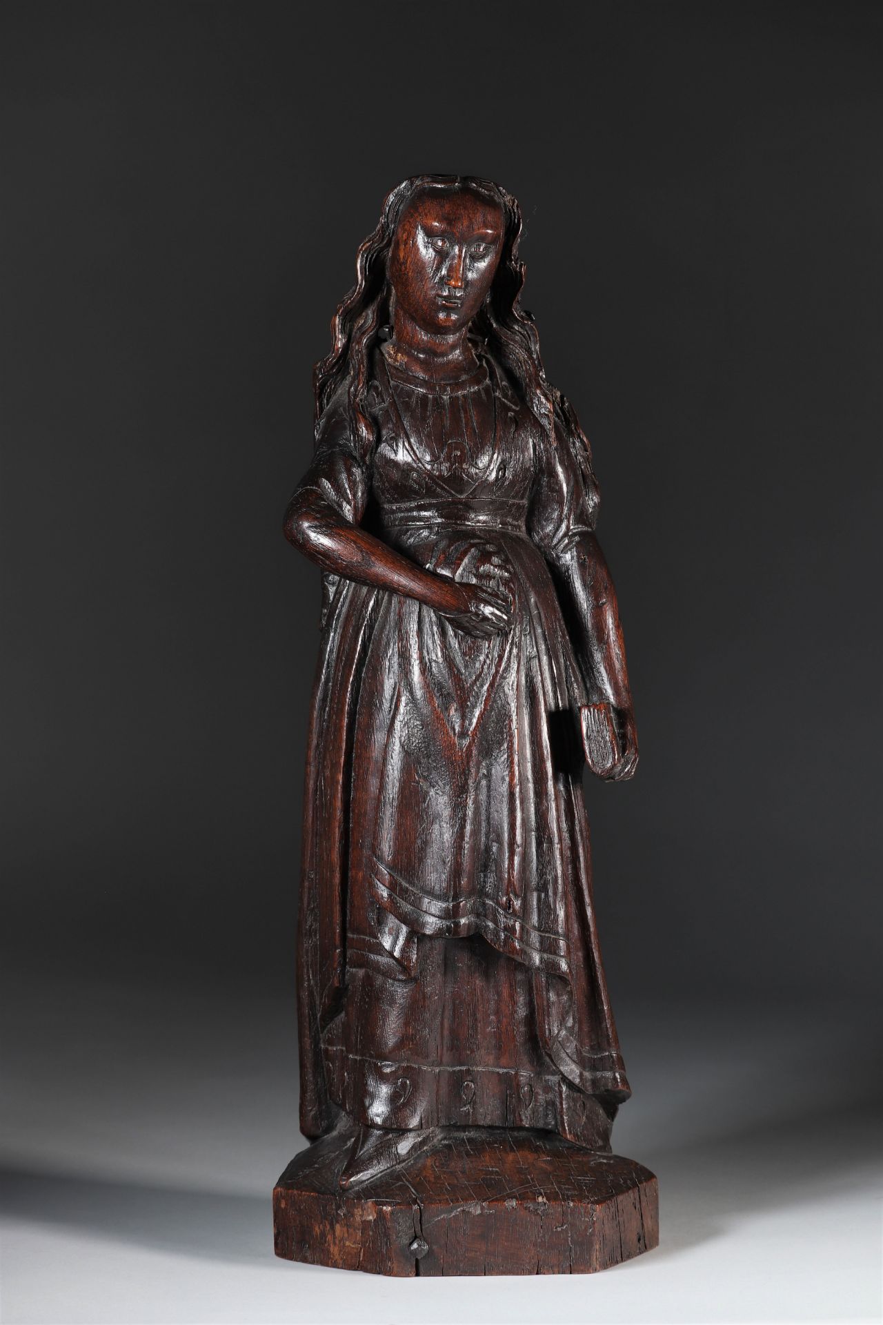 Rare pregnant virgin in carved wood probably Flanders XVI