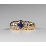 Ring in gold (18k) brilliant cut diamonds (0.22 ct), fine sapphire (0.66 ct)