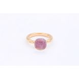 Bigli ring in 18K pink gold set with a ruby ​​under a quartz cabochon