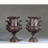 Pair of bronze basins decorated with heads of Bacchus France 19th