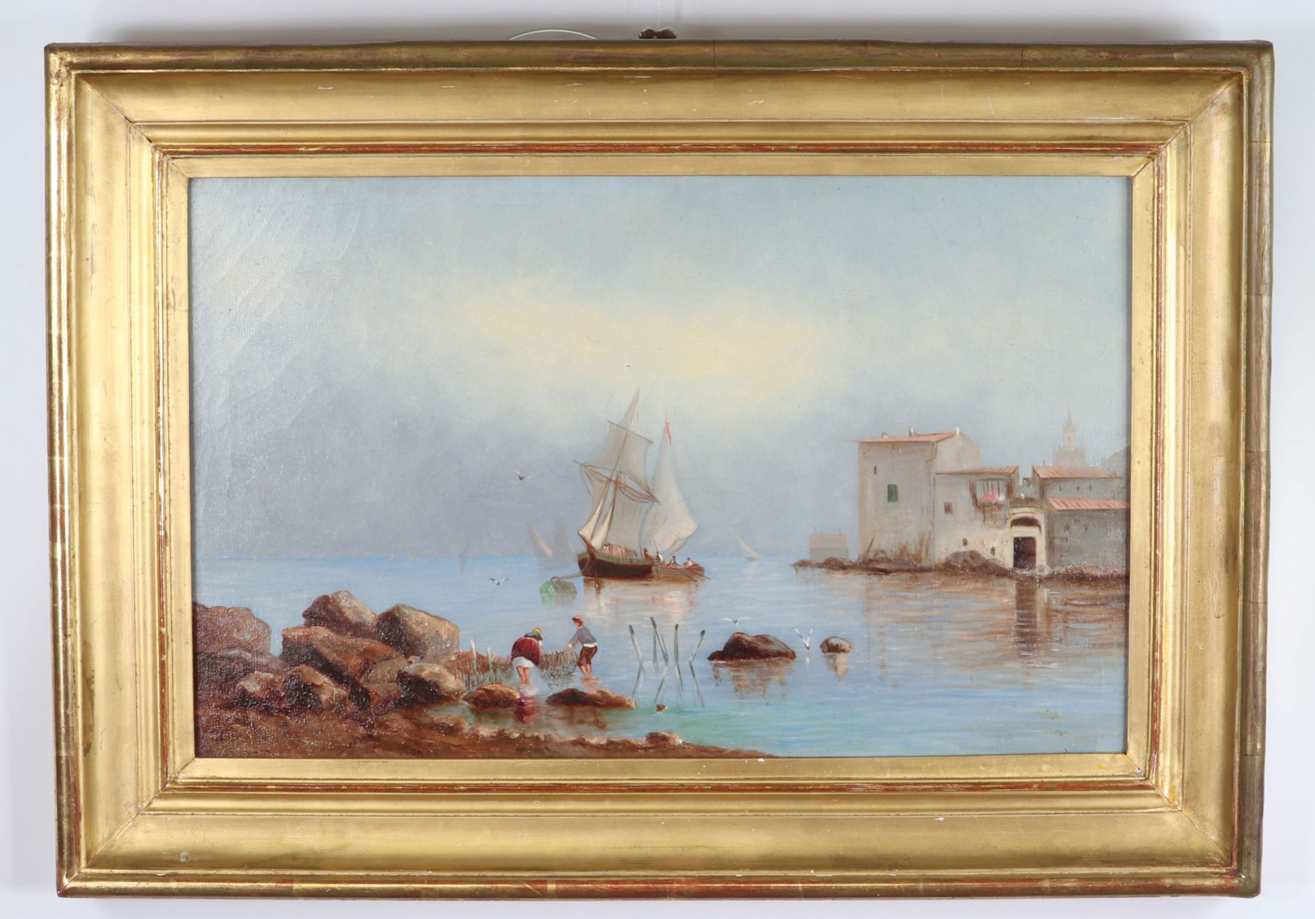 Oil on Neapolitan panel "sea view" - Image 2 of 2