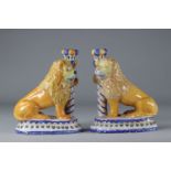 Pair of enamelled porcelain lion