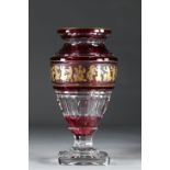 Val Saint Lambert vase Jupiter dance of Flora red and gold