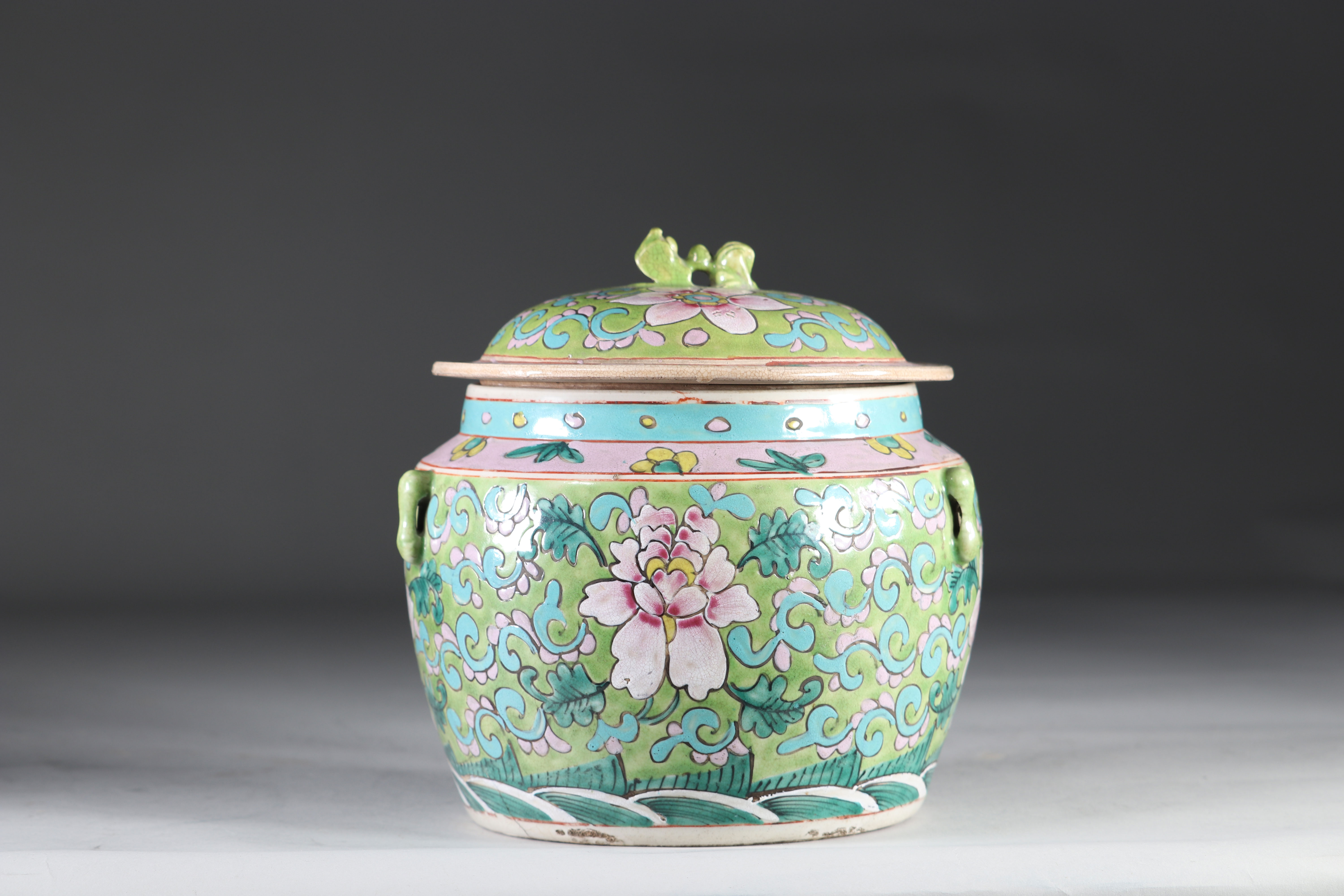 China covered porcelain terrine decorated with flowers 19th