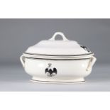 BOCH Luxembourg, 1805-1812, Large oval soup tureen with two handles and its domed Empire style lid (
