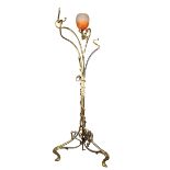 Victor Horta (attributed to) Imposing living room lamp with vegetable base in bronze. "added bobeche