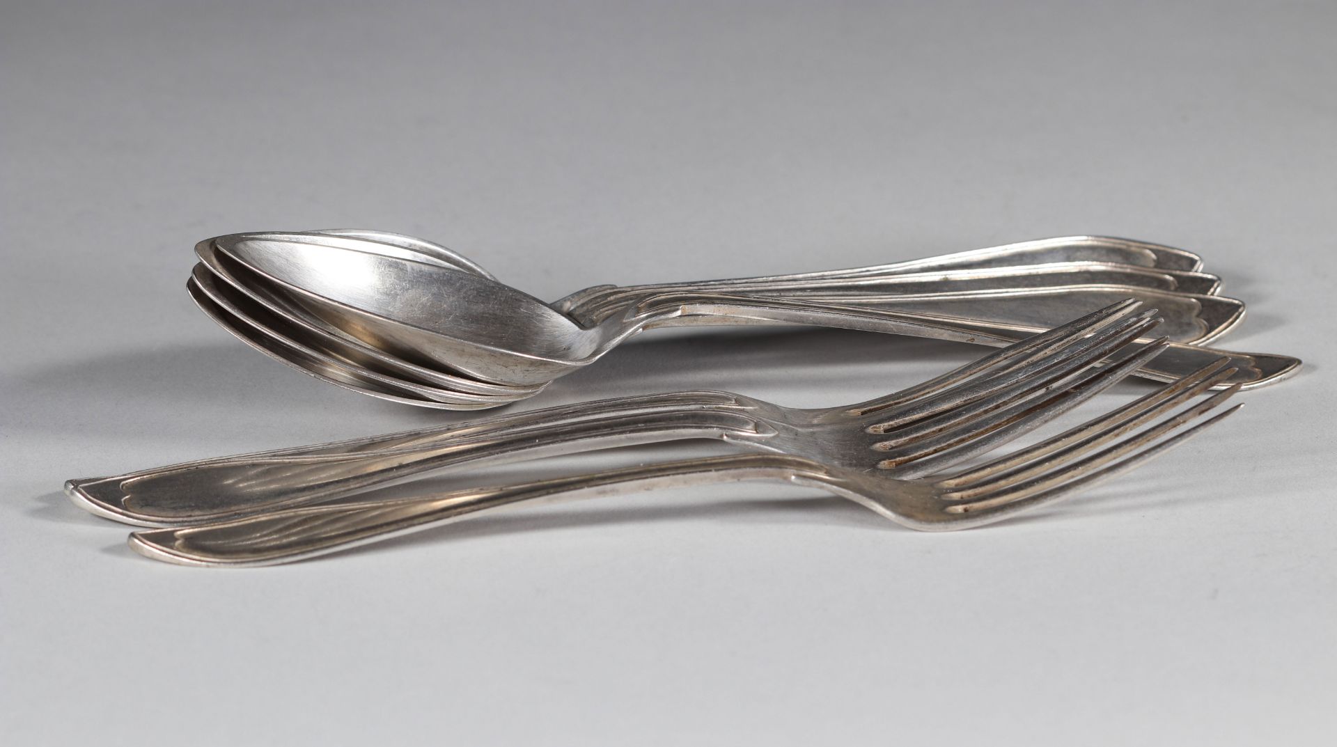 Set of cutlery forks spoons in silver hallmarks Minerva