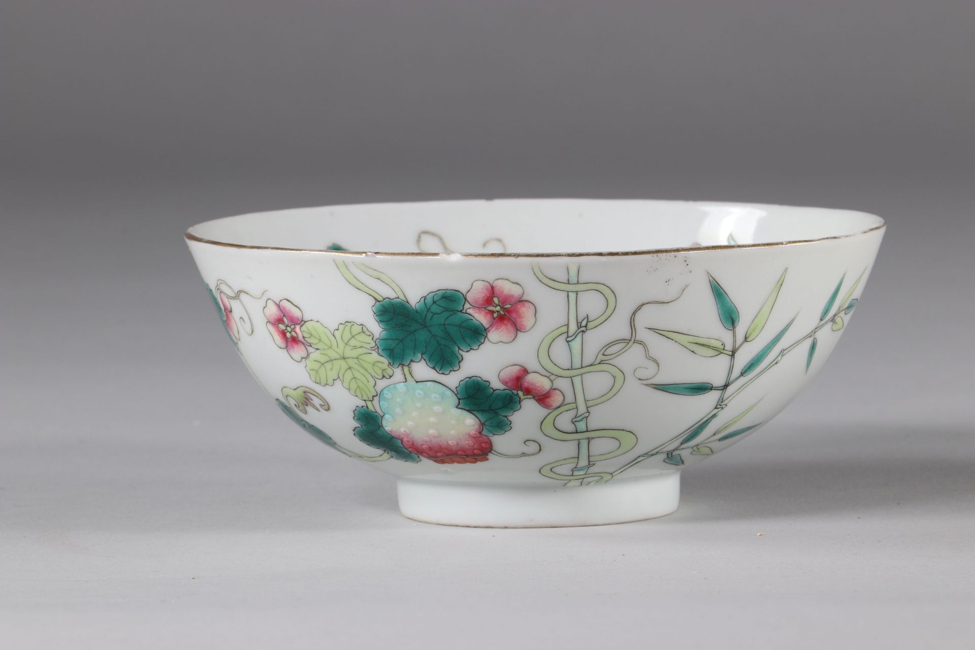 Porcelain bowl with balsam flowers, China Xuantong mark and period.