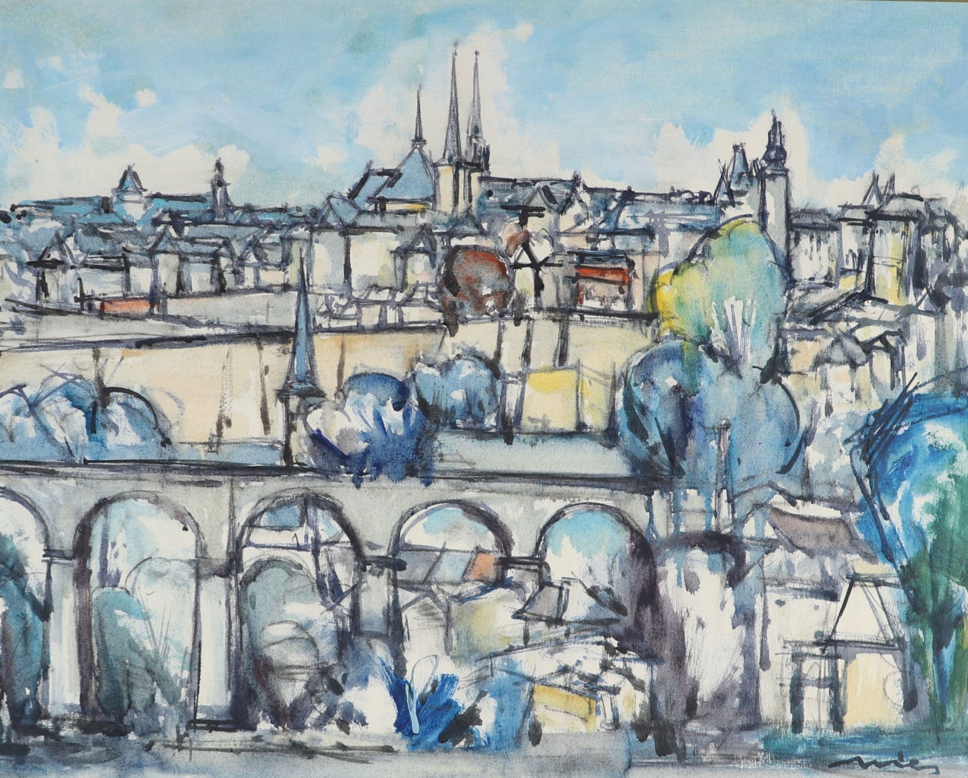 Alphonse NIES (1924-1992) "Luxembourg upper and lower city"