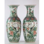 China pair of famille verte porcelain vase 19th bird decor