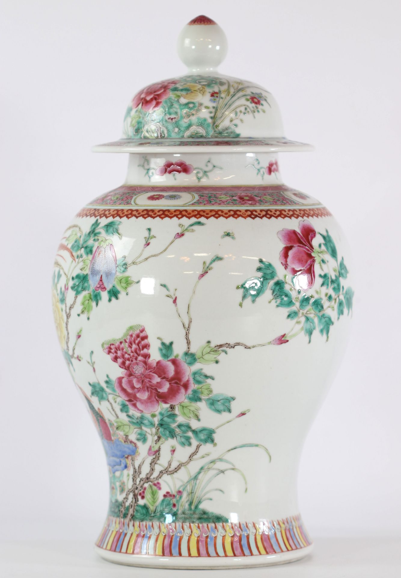 China covered vase famille rose decor of birds and flowers mark under the piece - Image 3 of 7