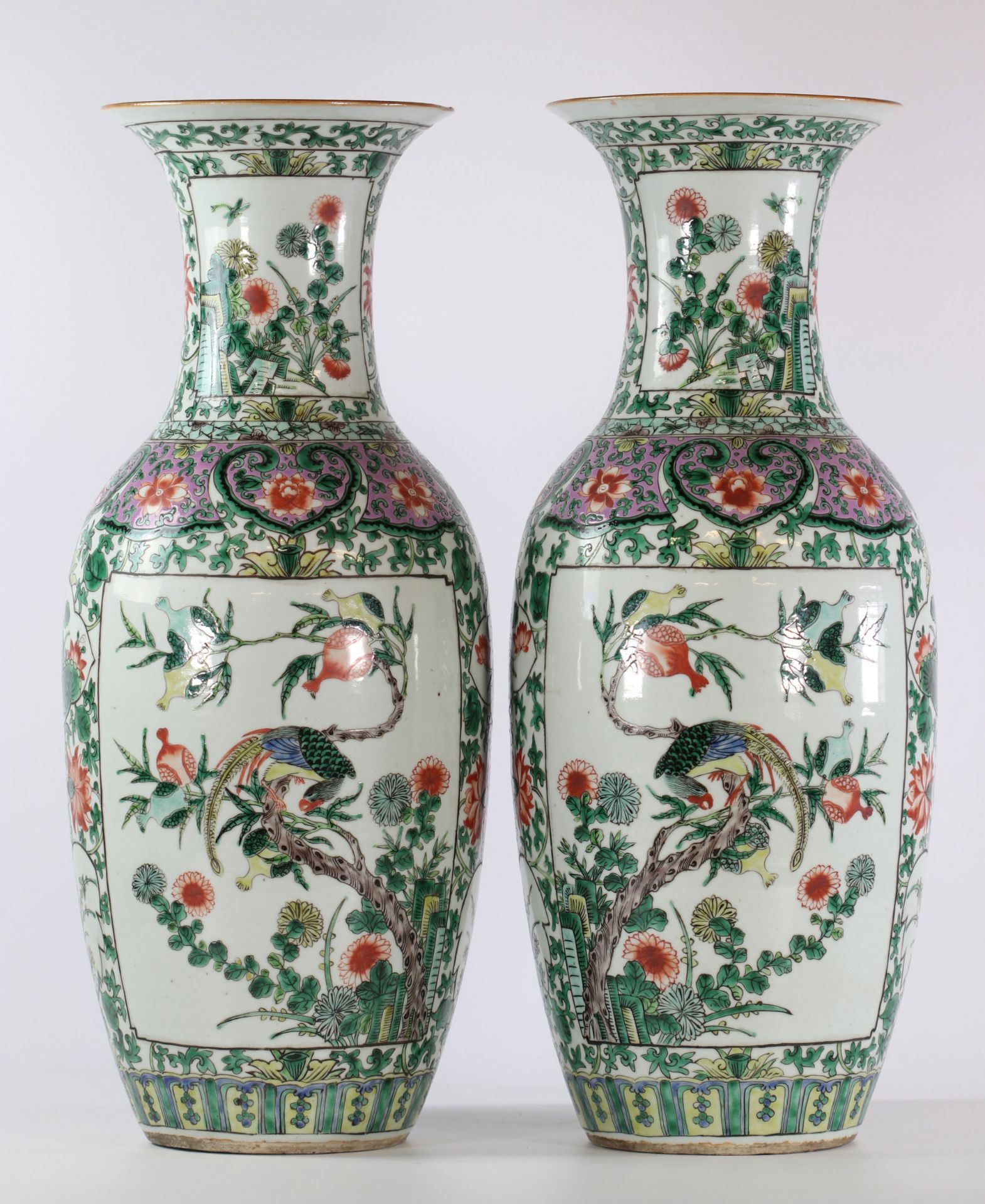 China pair of famille verte porcelain vase 19th bird decor - Image 3 of 5