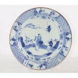 China porcelain plate blanc-bleu 18th decor of characters and deer