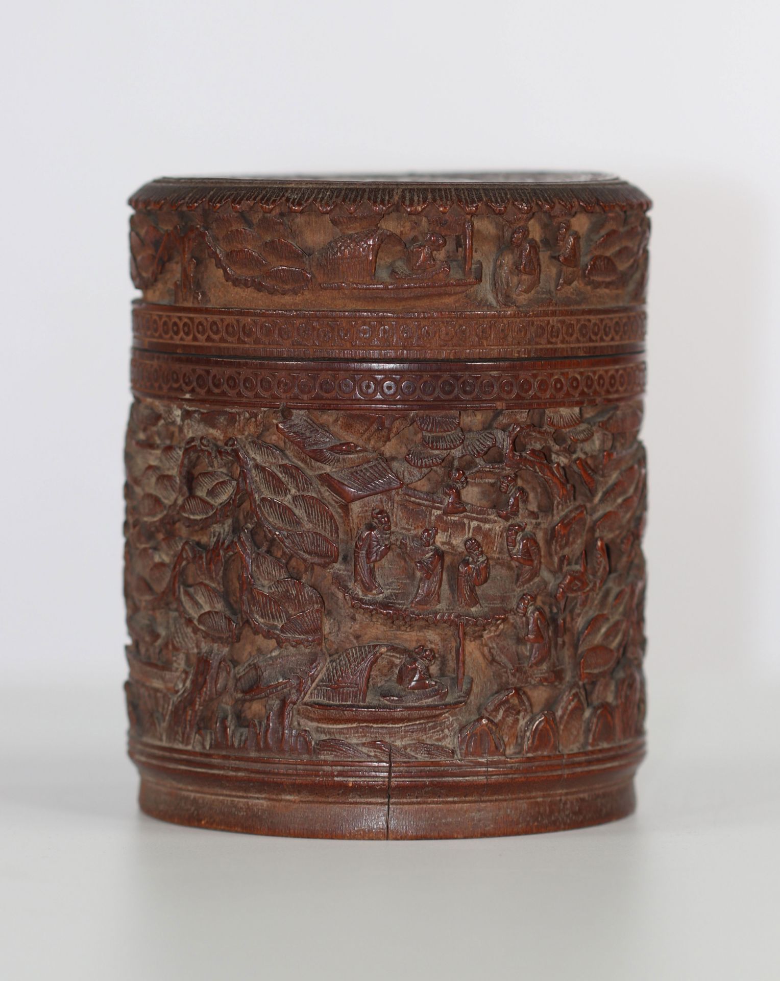 bamboo box the lid with jade inlay.China late nineteenth. - Image 4 of 6
