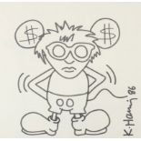 Keith Haring Andy Mouse 1986 Black felt-tip drawing on paper Signed"K. Haring" A certificate of auth
