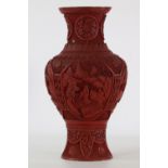 China cinnabar red lacquer vase with Qing period figures