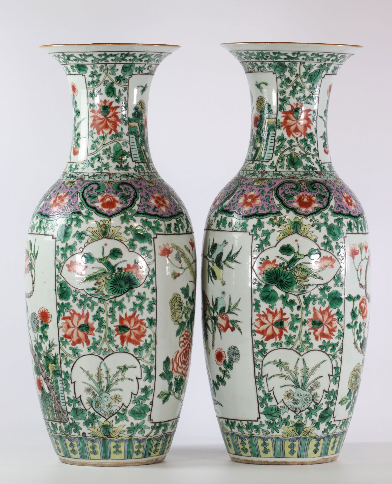 China pair of famille verte porcelain vase 19th bird decor - Image 2 of 5