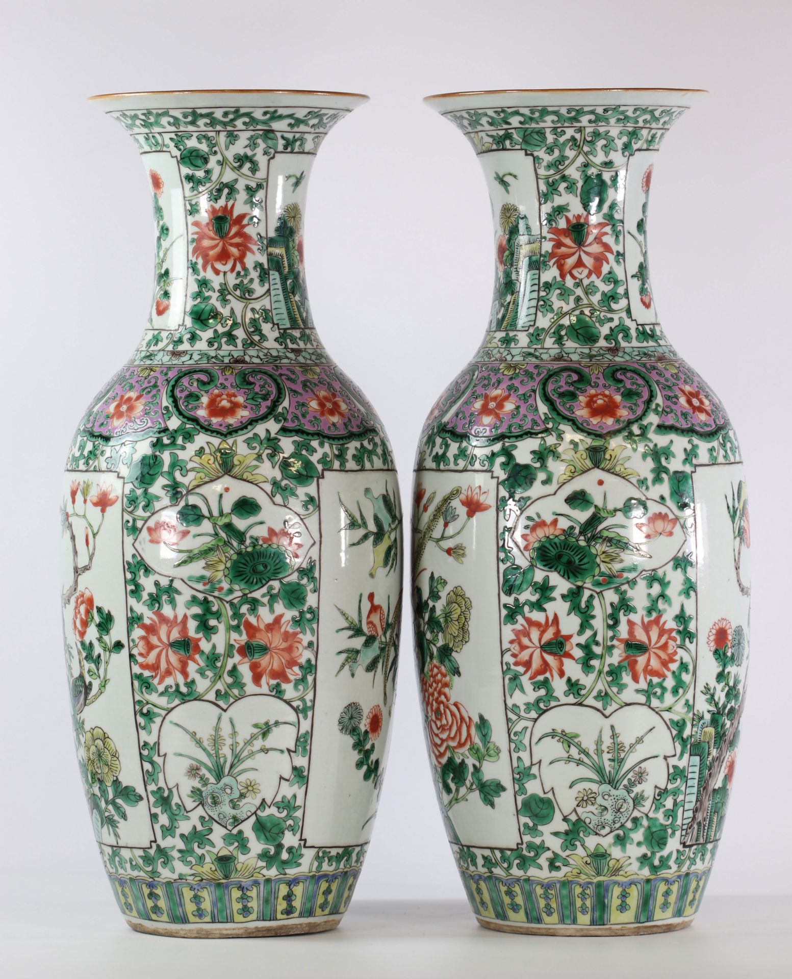 China pair of famille verte porcelain vase 19th bird decor - Image 4 of 5
