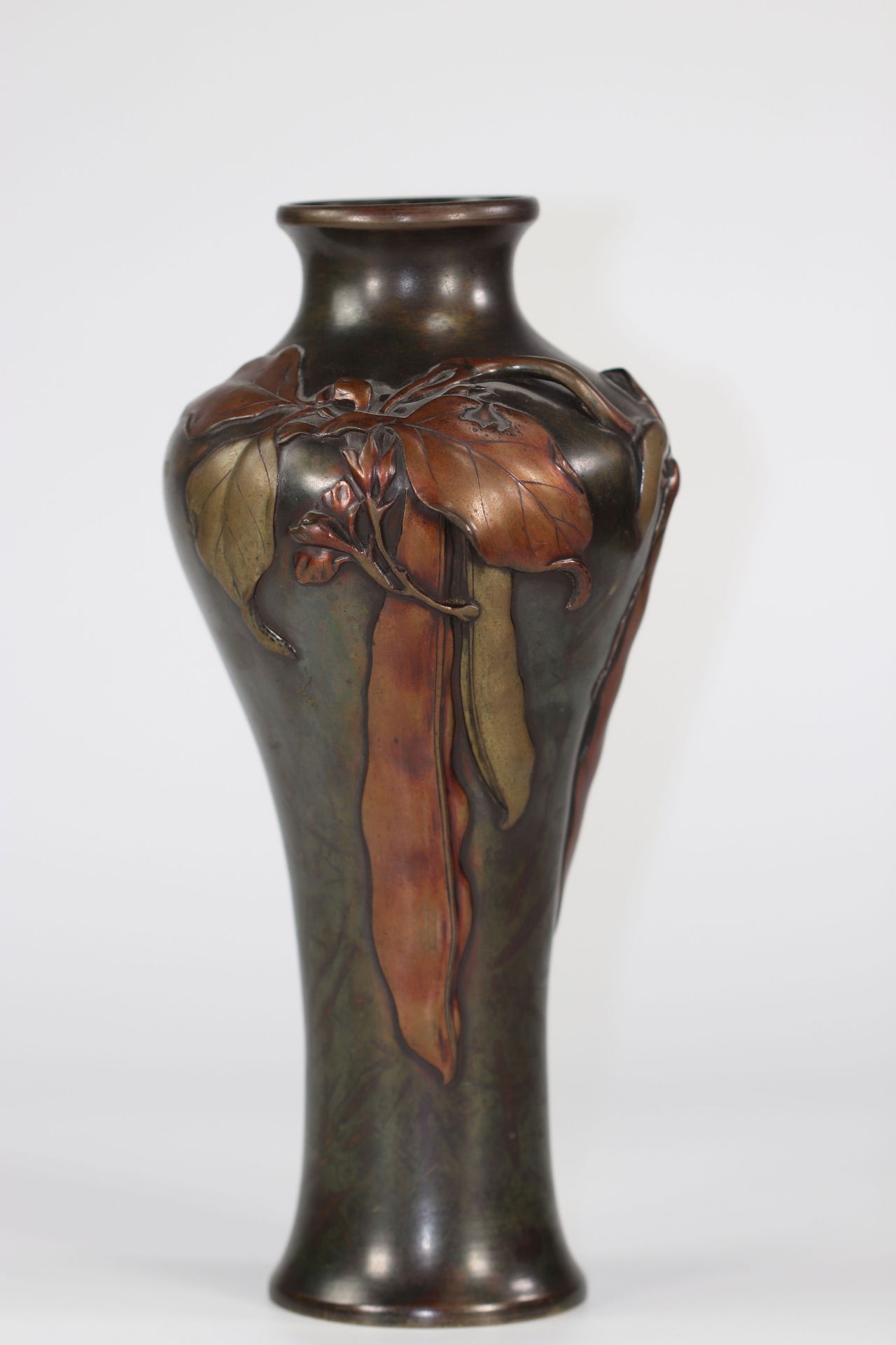 Japan sumptuous bronze vase with multiple patina plant decoration 19th