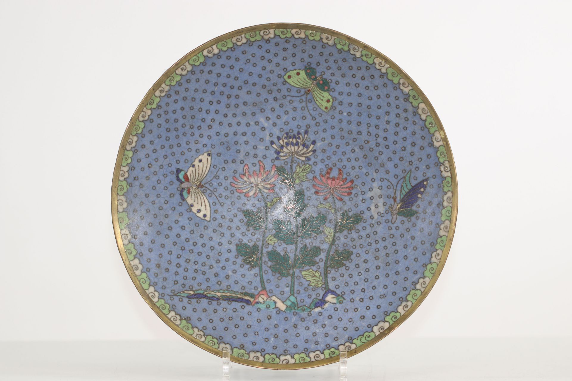 China cloisonne plate decorated with flowers and butterflies republic period
