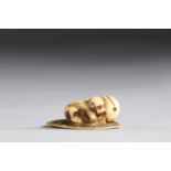 Netsuke carved - a monkey - a fruit. Japan Meiji 19th century