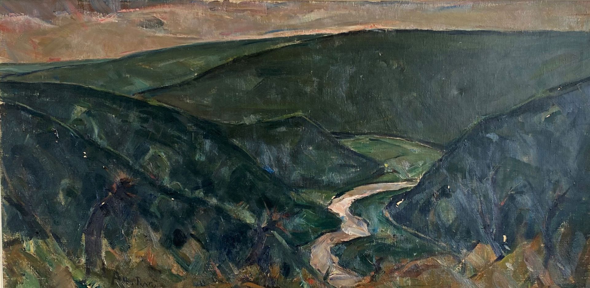 Albert RATY (1889-1970) large oil painting"view of a valley in the Ardennes"