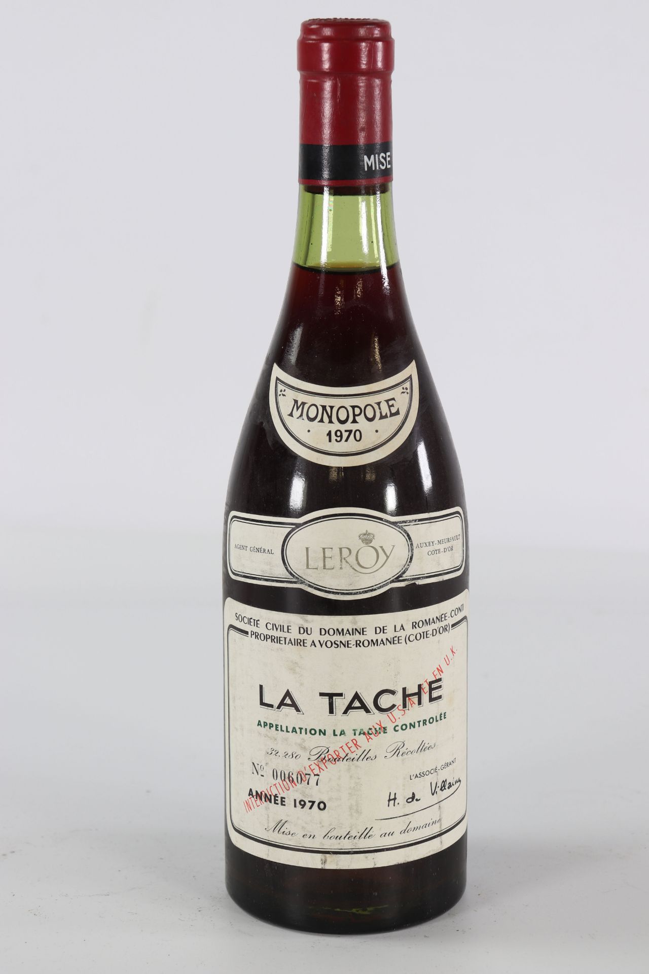 1 bottle LA TÂCHE GRAND CRU DOMAINE DE LA ROMANeE-CONTI 1970 (RED)